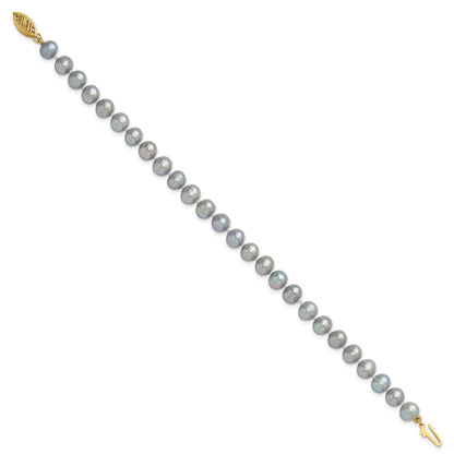 14k 6-7mm Grey Near Round Freshwater Cultured Pearl 7.5 inch Bracelet
