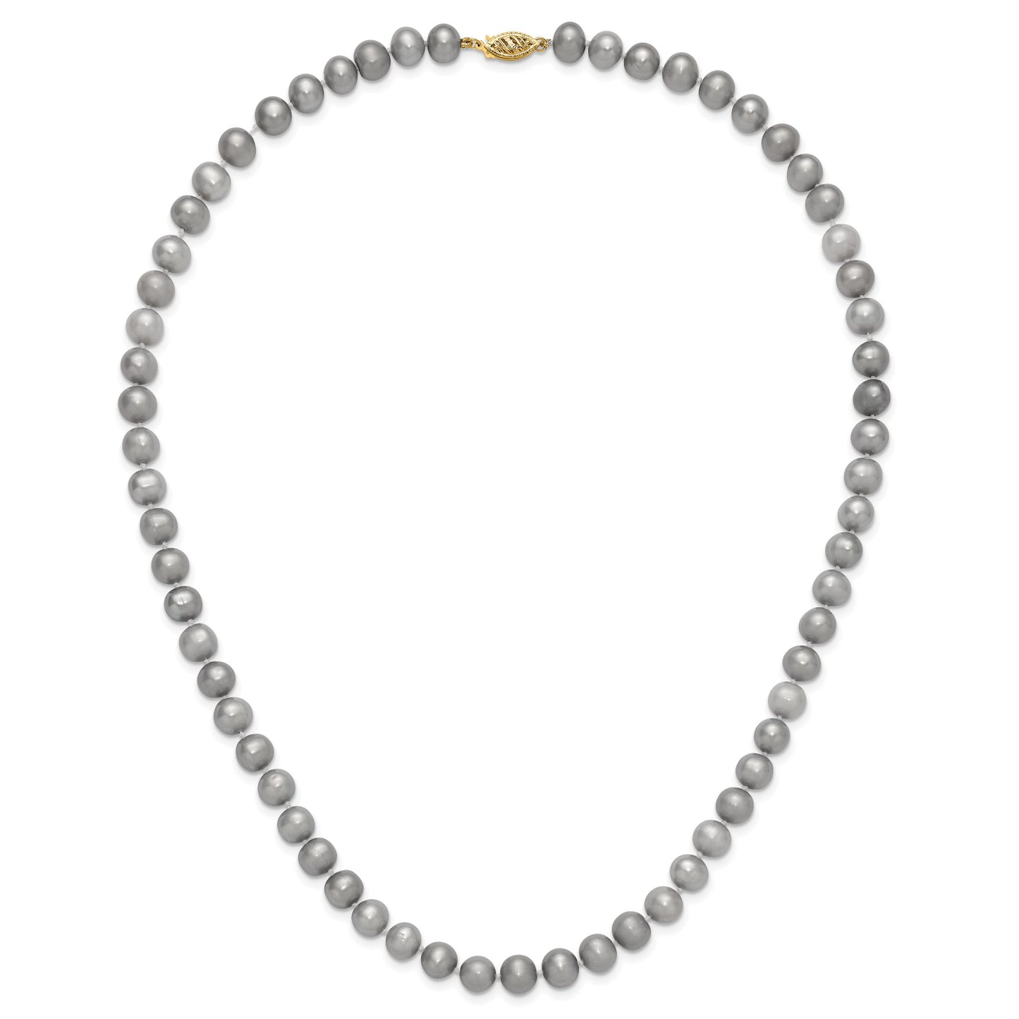 14K 7-8mm Grey Near Round Freshwater Cultured Pearl 20 inch Necklace
