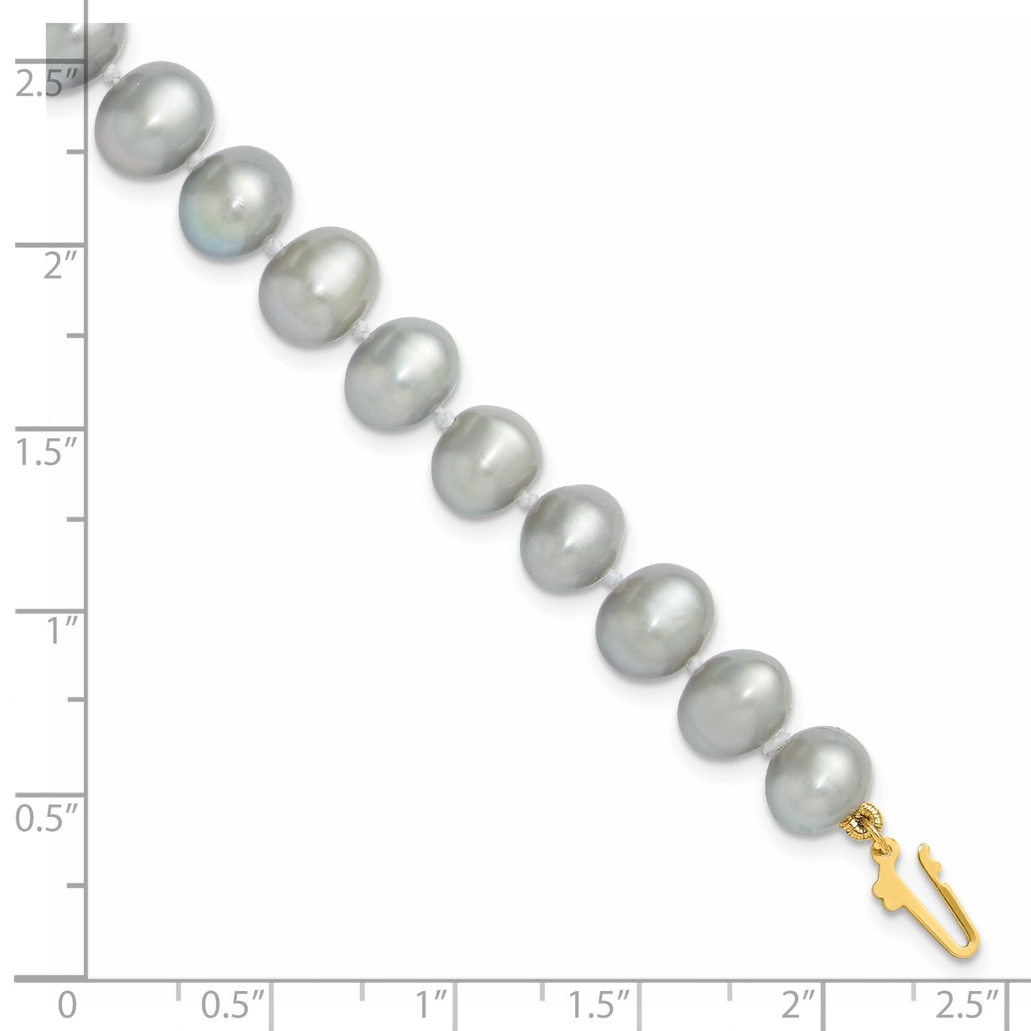 14k 7-8mm Grey Near Round Freshwater Cultured Pearl 7.5 inch Bracelet