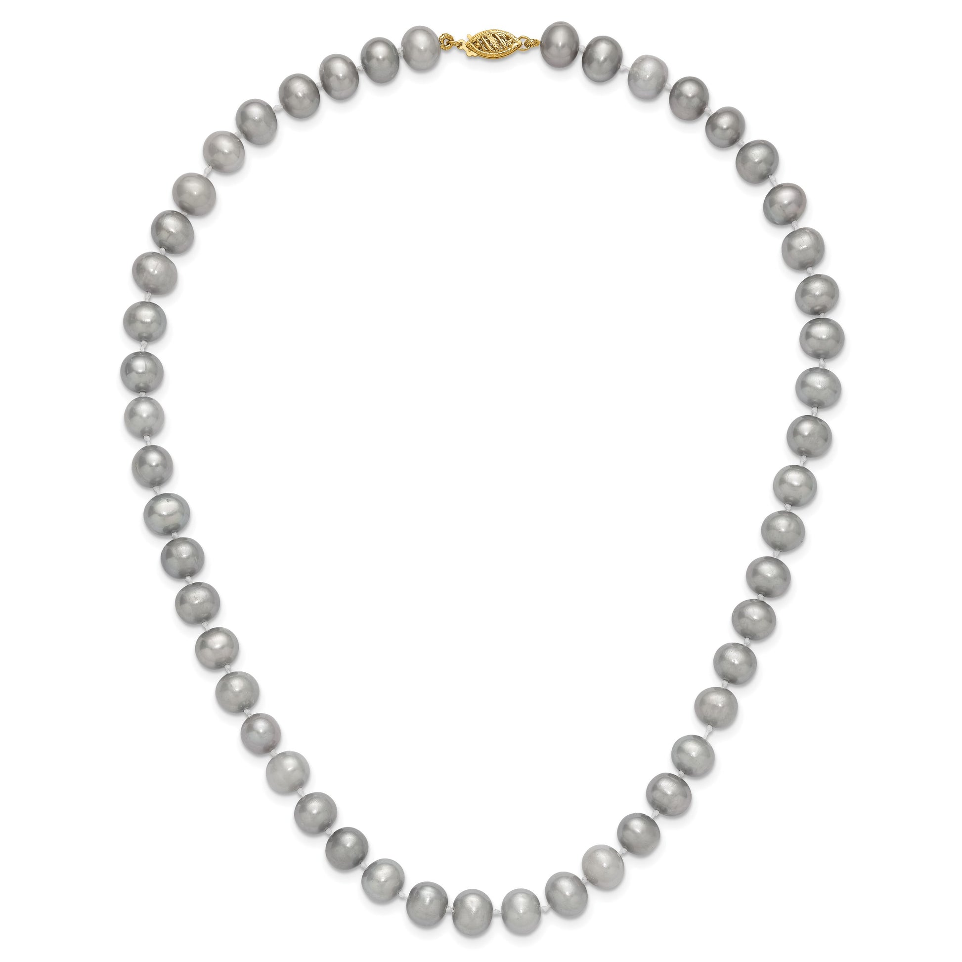14K 8-9mm Grey Near Round Freshwater Cultured Pearl 16 inch Necklace