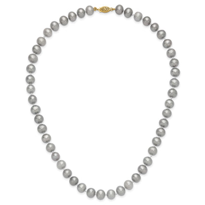 14K 8-9mm Grey Near Round Freshwater Cultured Pearl 16 inch Necklace