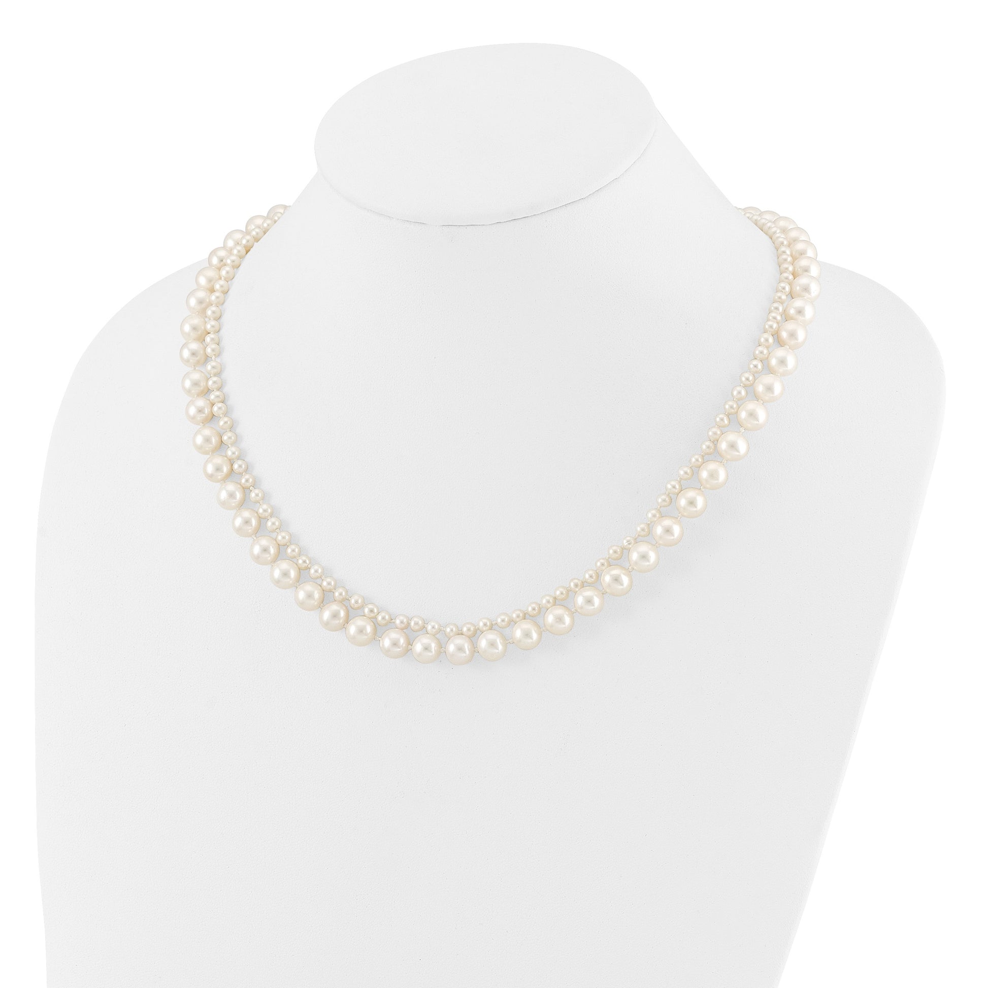 14k 3-4mm and 7-8mm White Near-Round Freshwater Cultured Pearl 2-Strand 18 inch Necklace