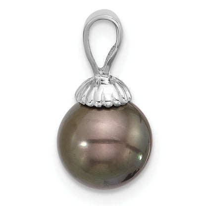 14K White Gold 8-9mm Round Black Tahitian Saltwater Cultured Pearl Pendant