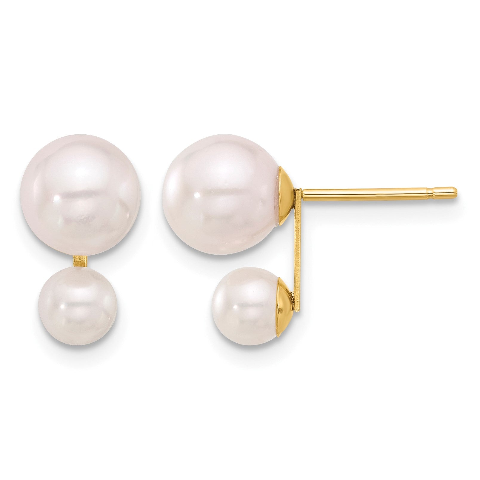 14k 4-5mm and 6-7mm White Round Akoya Saltwater Cultured Pearl Post Earrings