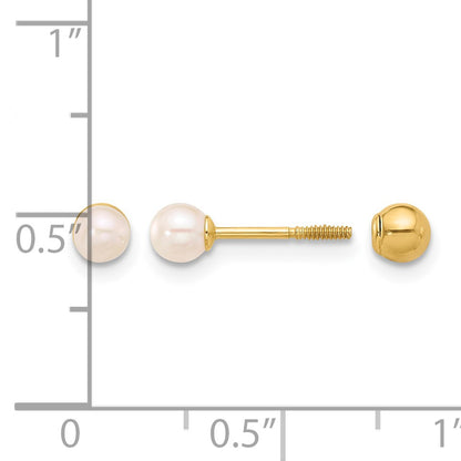 14k 3-4mm Round Freshwater Cultured Pearl Front and Back Ball Post Screwback Earrings