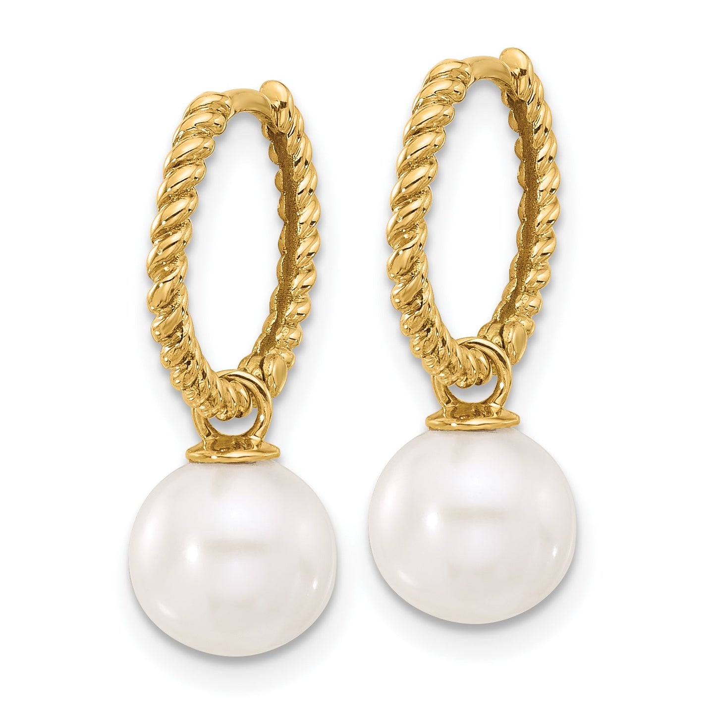 14k 7-8mm Black and White Freshwater Cultured Pearl Removable Dangle Hoop Earrings