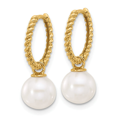 14k 7-8mm Black and White Freshwater Cultured Pearl Removable Dangle Hoop Earrings