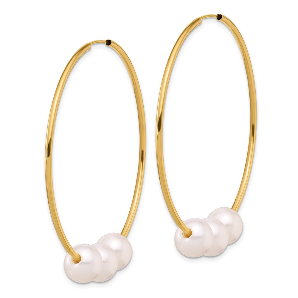 14K 8-9mm White Round Freshwater Cultured Pearl Infinity Hoop Earrings