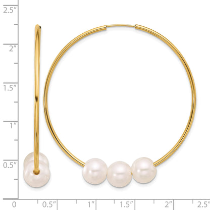 14K 8-9mm White Round Freshwater Cultured 3-Pearl Endless Hoop Earrings