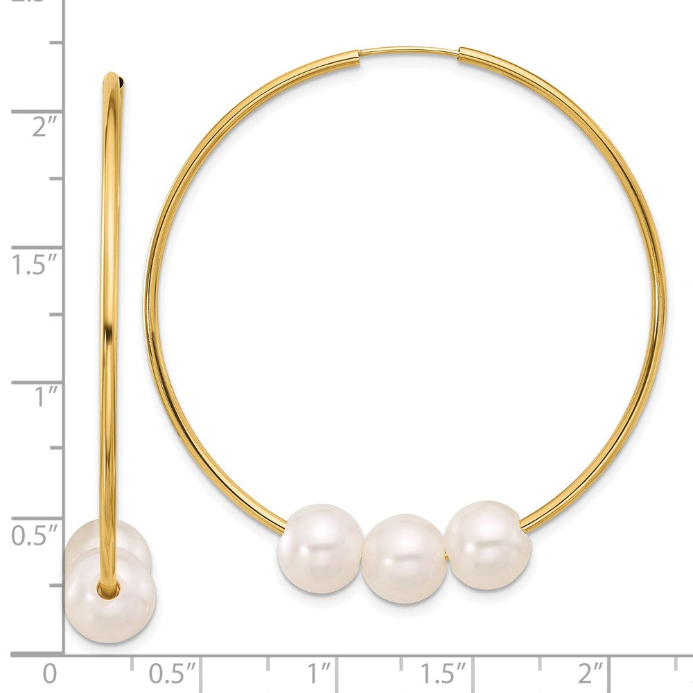 14K 8-9mm White Round Freshwater Cultured Pearl Infinity Hoop Earrings