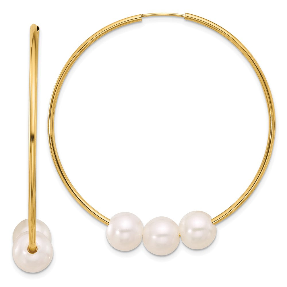 14K 8-9mm White Round Freshwater Cultured Pearl Infinity Hoop Earrings