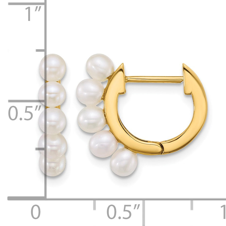 14k Polished 3-4mm Rice White South Sea Saltwater Cultured Pearl Hinged Hoop Earrings