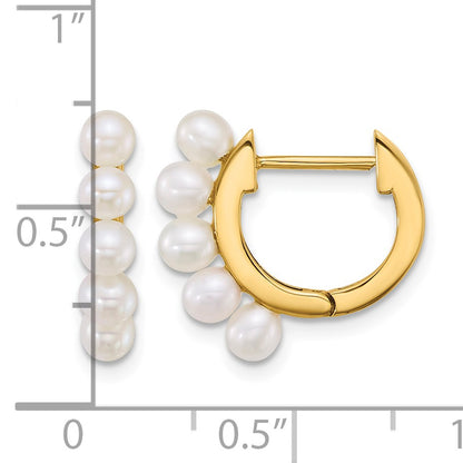 14k Polished 3-4mm Rice White South Sea Saltwater Cultured Pearl Hinged Hoop Earrings