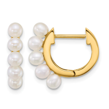 14k Polished 3-4mm Rice White South Sea Saltwater Cultured Pearl Hinged Hoop Earrings
