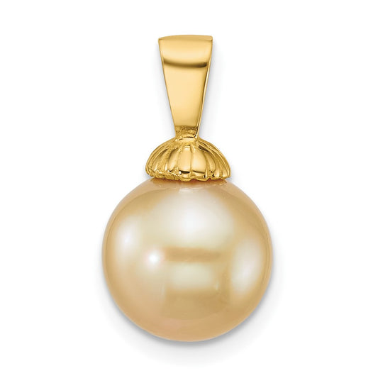 14k 10-11mm Round Golden South Sea Saltwater Cultured Pearl Pendant