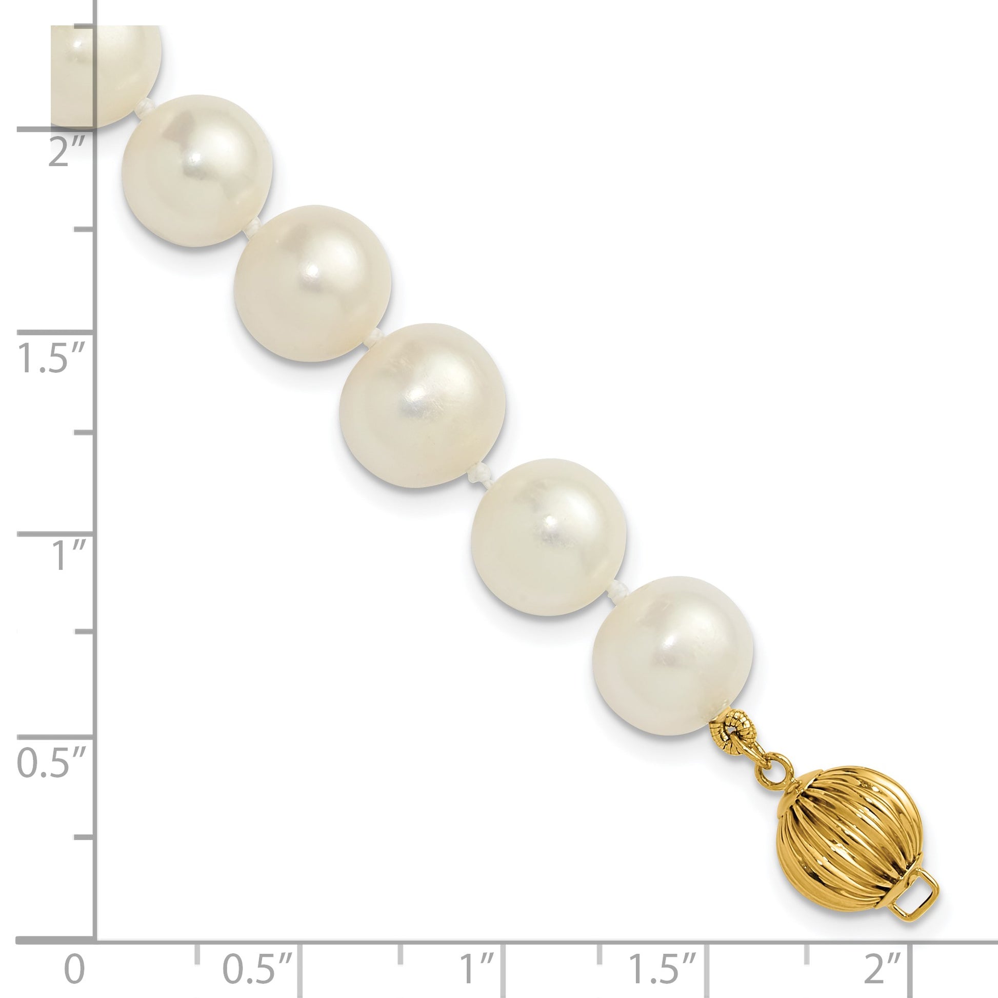 14k Polished 9-10mm Near-Round White Freshwater Cultured Pearl 7.5 inch Bracelet