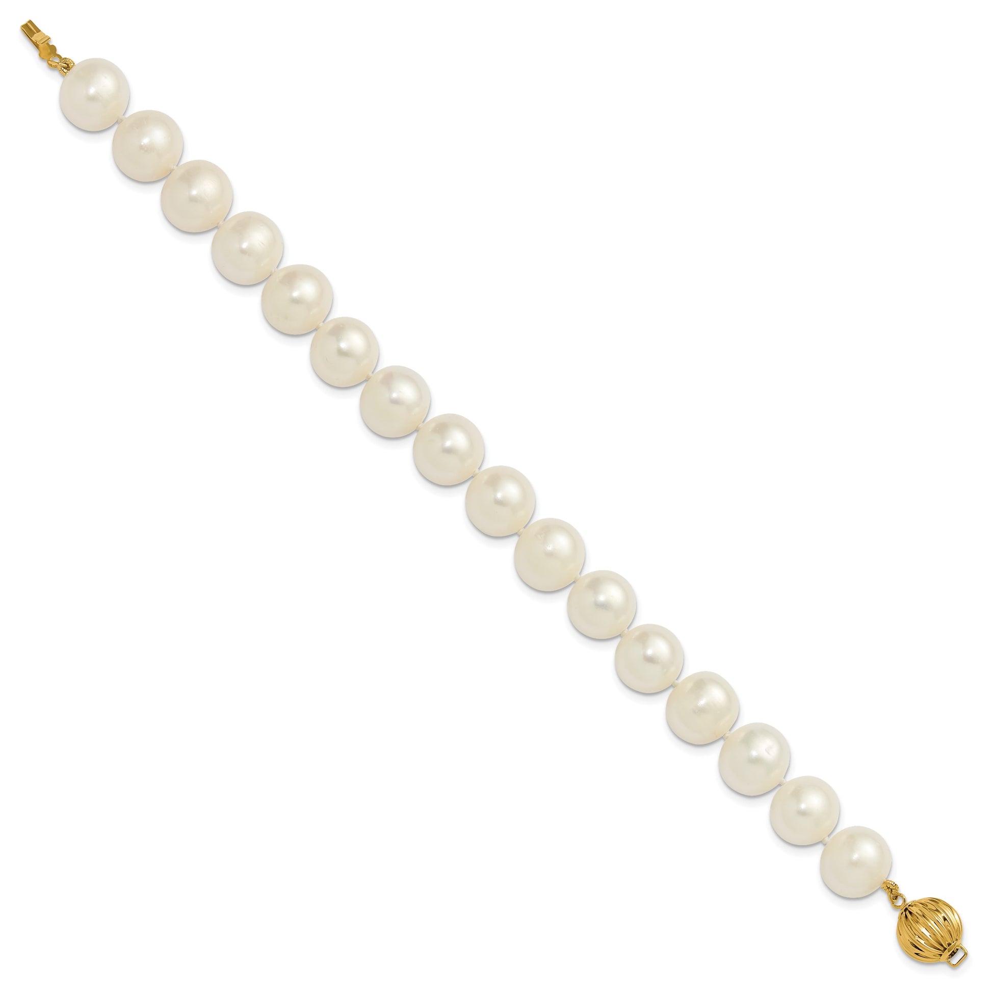 14k Polished 10-11mm Near-Round White Freshwater Cultured Pearl 7.5 inch Bracelet