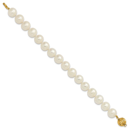 14k Polished 10-11mm Near-Round White Freshwater Cultured Pearl 7.5 inch Bracelet
