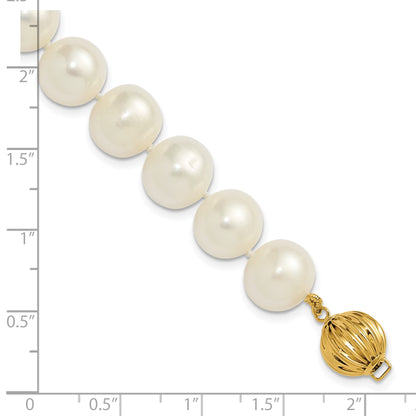 14k Polished 10-11mm Near-Round White Freshwater Cultured Pearl 7.5 inch Bracelet