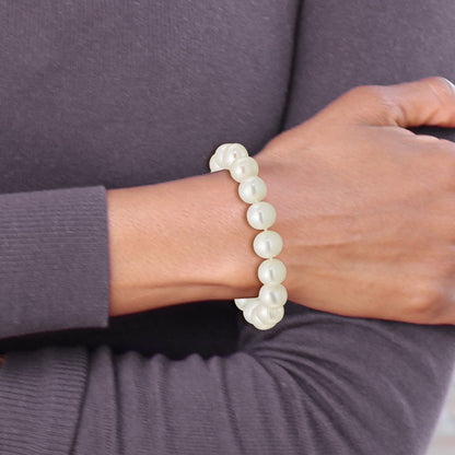 14k Polished 10-11mm Near-Round White Freshwater Cultured Pearl 7.5 inch Bracelet
