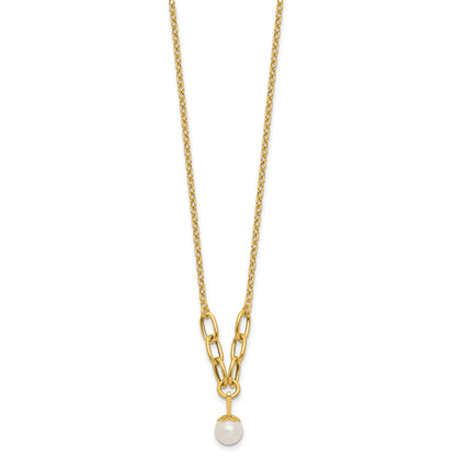 14k Polished 8-9mm Near Round Freshwater Cultured Pearl Dangle 16.75 inch Necklace