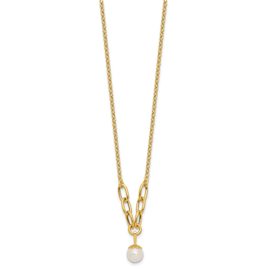 14k Polished 8-9mm Near Round Freshwater Cultured Pearl Dangle 16.75 inch Necklace