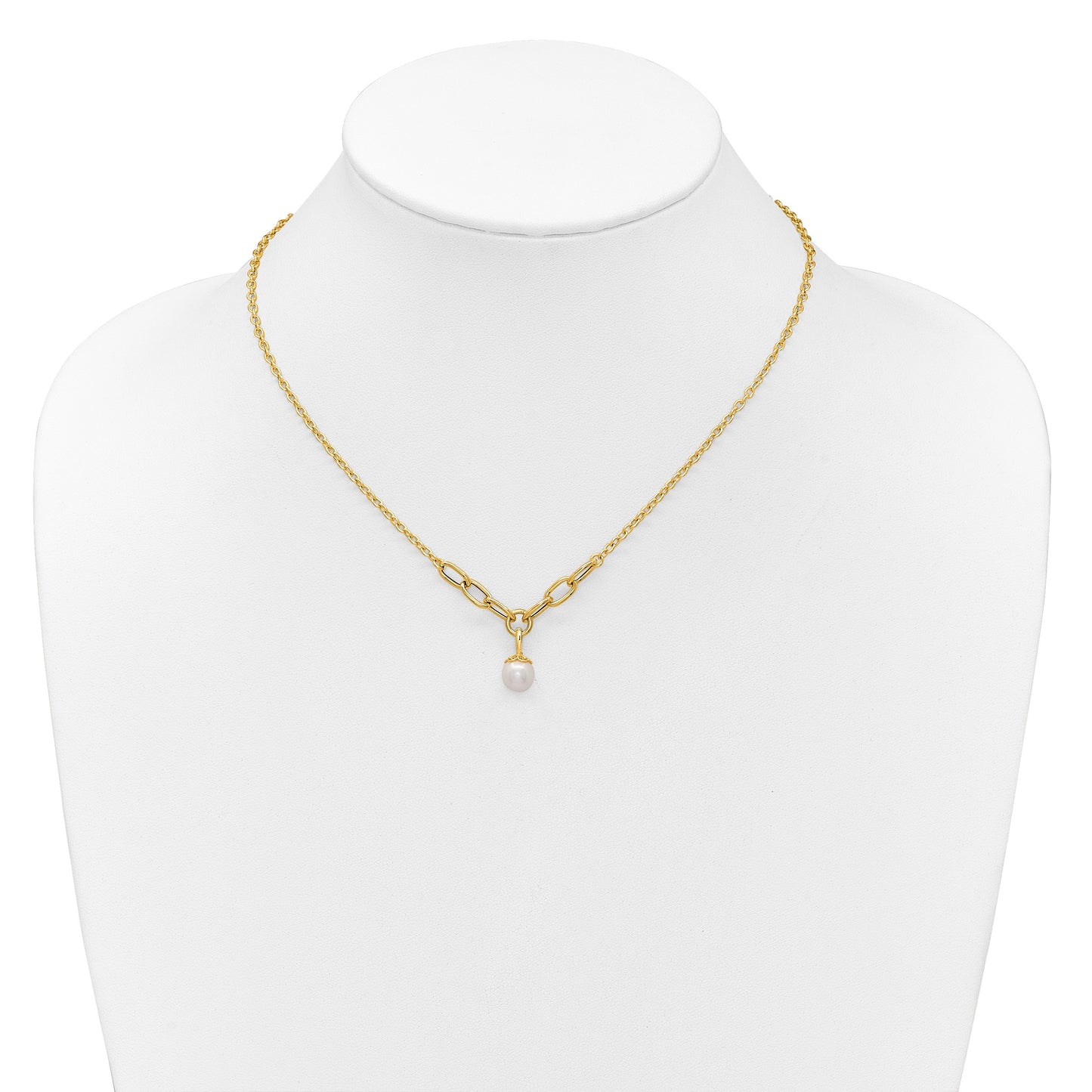 14k Polished 8-9mm Near Round Freshwater Cultured Pearl Dangle 16.75 inch Necklace