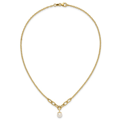 14k Polished 8-9mm Near Round Freshwater Cultured Pearl Dangle 16.75 inch Necklace