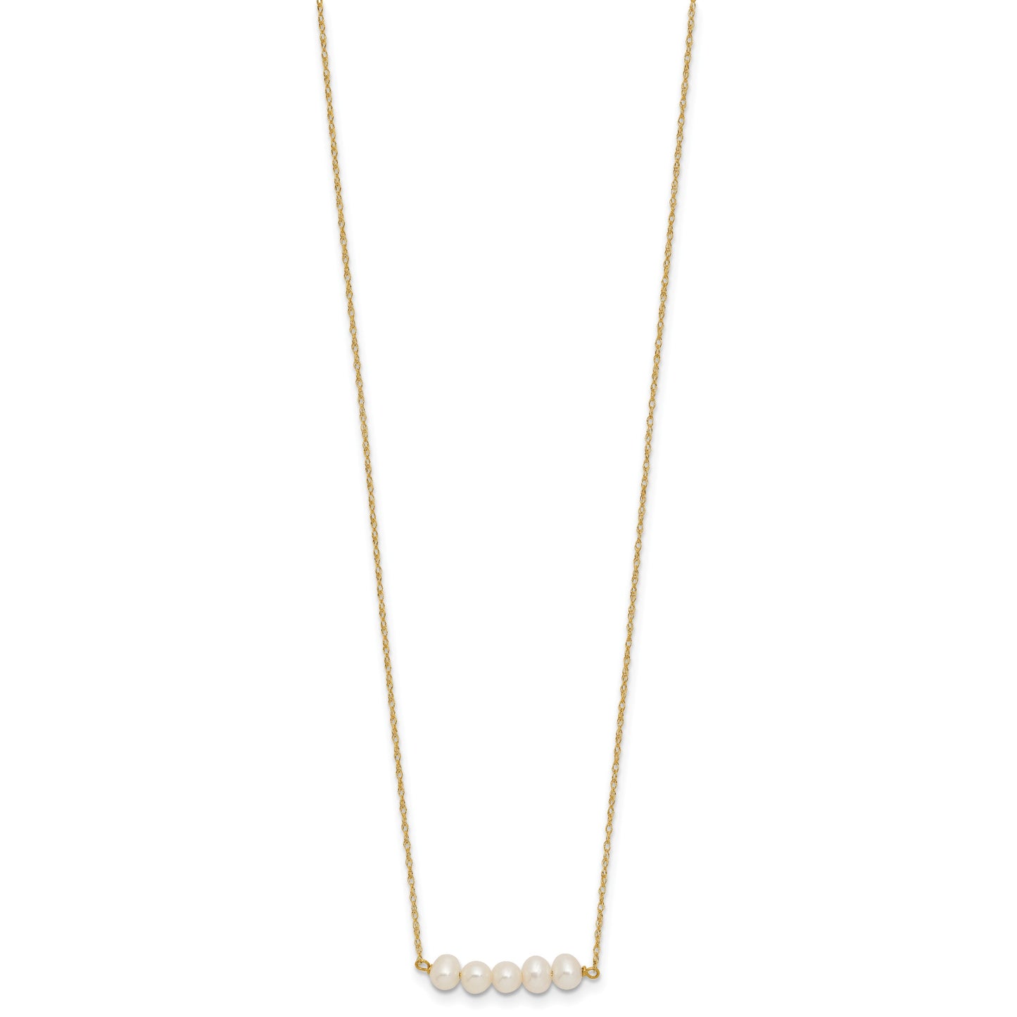 14k Polished 4-5mm Semi-Round White Freshwater Cultured 5-Pearl Bar 19.5 inch Necklace