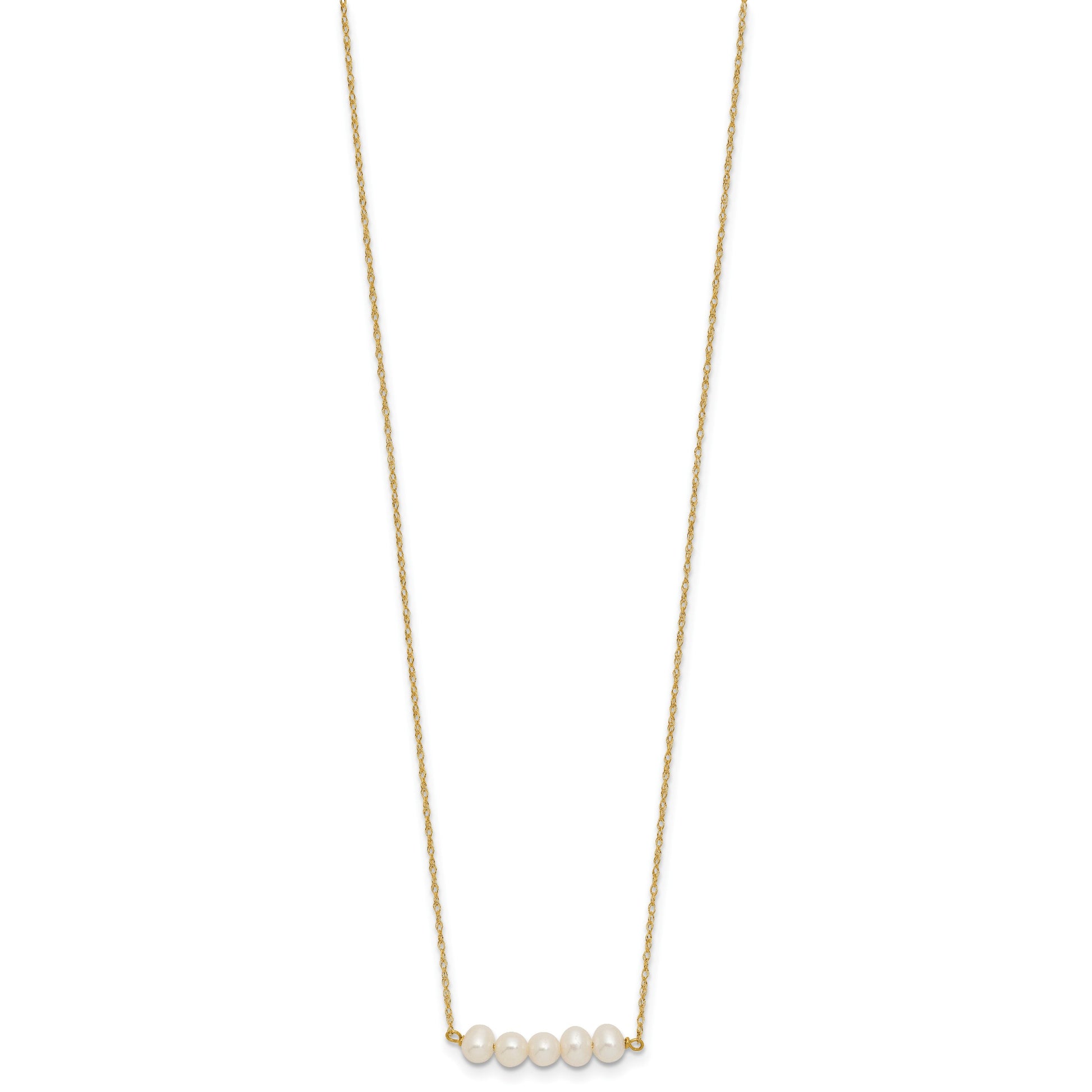 14k Polished 4-5mm Semi-Round White Freshwater Cultured 5-Pearl Bar 19.5 inch Necklace