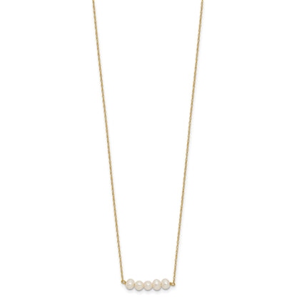14k Polished 4-5mm Semi-Round White Freshwater Cultured 5-Pearl Bar 19.5 inch Necklace