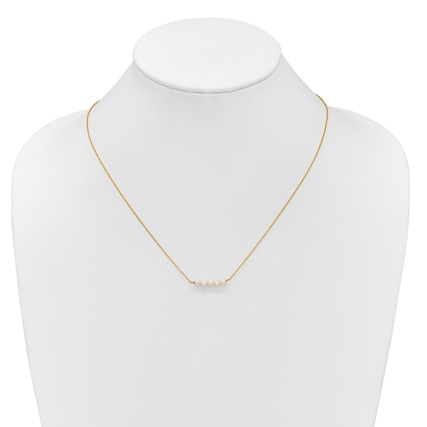 14k Polished 4-5mm Semi-Round White Freshwater Cultured 5-Pearl Bar 19.5 inch Necklace