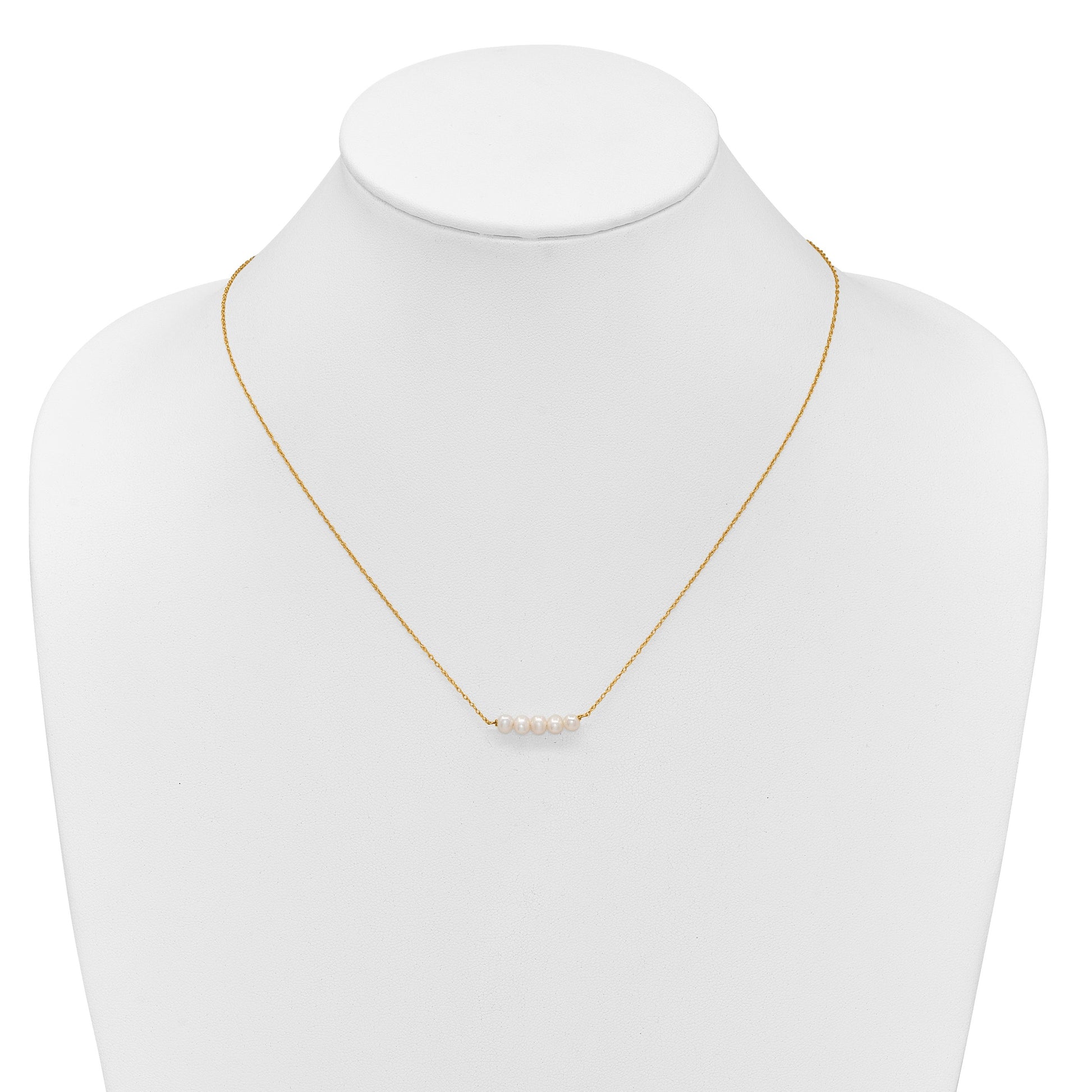 14k Polished 4-5mm Semi-Round White Freshwater Cultured 5-Pearl Bar 19.5 inch Necklace