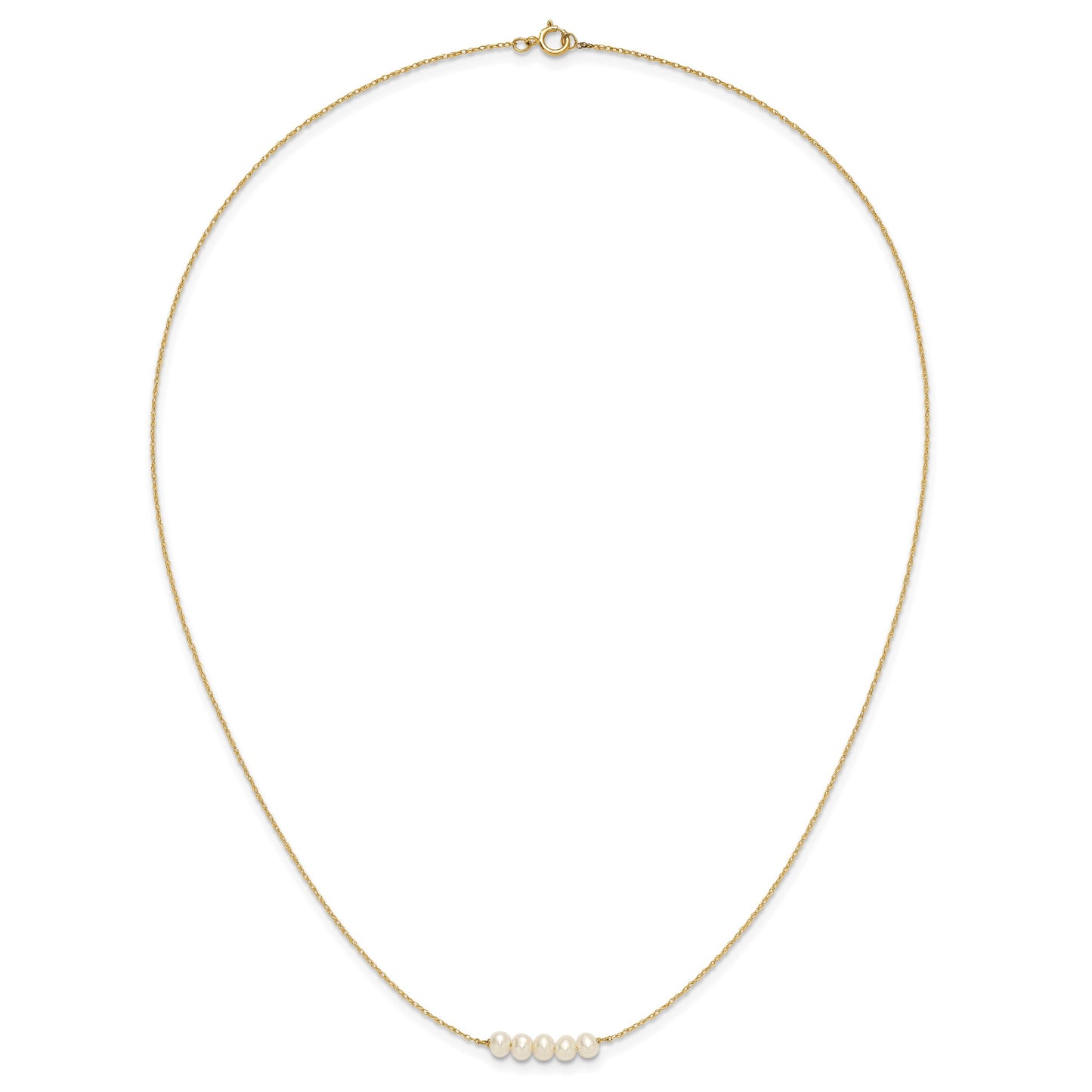 14k Polished 4-5mm Semi-Round White Freshwater Cultured 5-Pearl Bar 19.5 inch Necklace