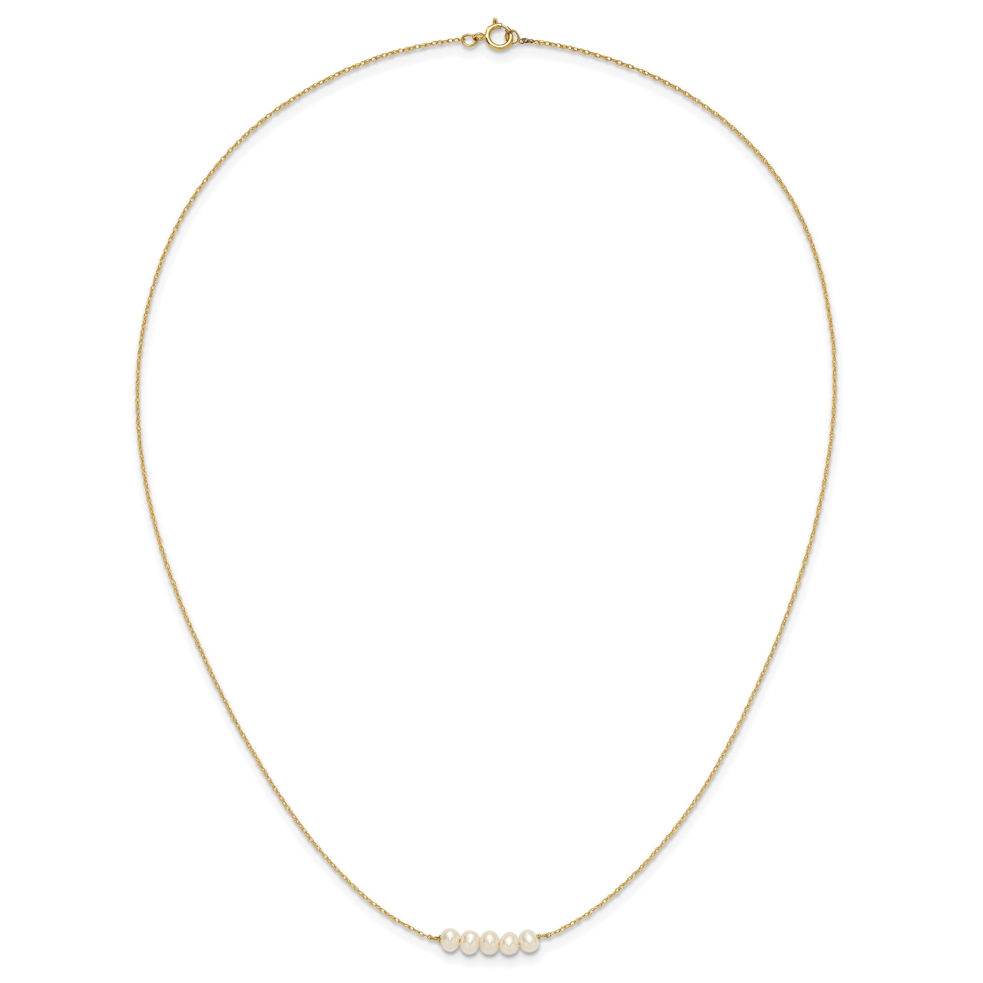 14k Polished 4-5mm Semi-Round White Freshwater Cultured 5-Pearl Bar 19.5 inch Necklace