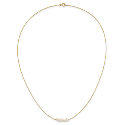 14k Polished 4-5mm Semi-Round White Freshwater Cultured 5-Pearl Bar 19.5 inch Necklace