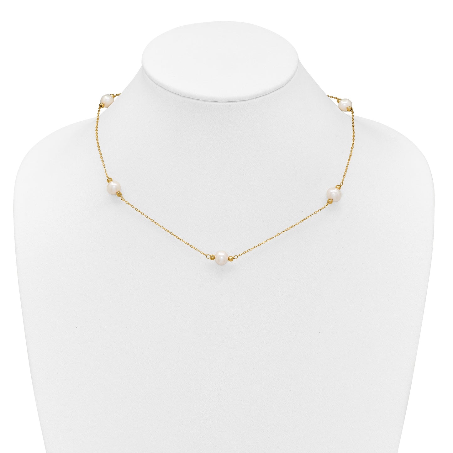 14k Polished 8-9mm Near-Round White Freshwater Cultured Pearl 5-Station 18 inch Necklace