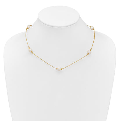 14k Polished 8-9mm Near-Round White Freshwater Cultured Pearl 5-Station 18 inch Necklace