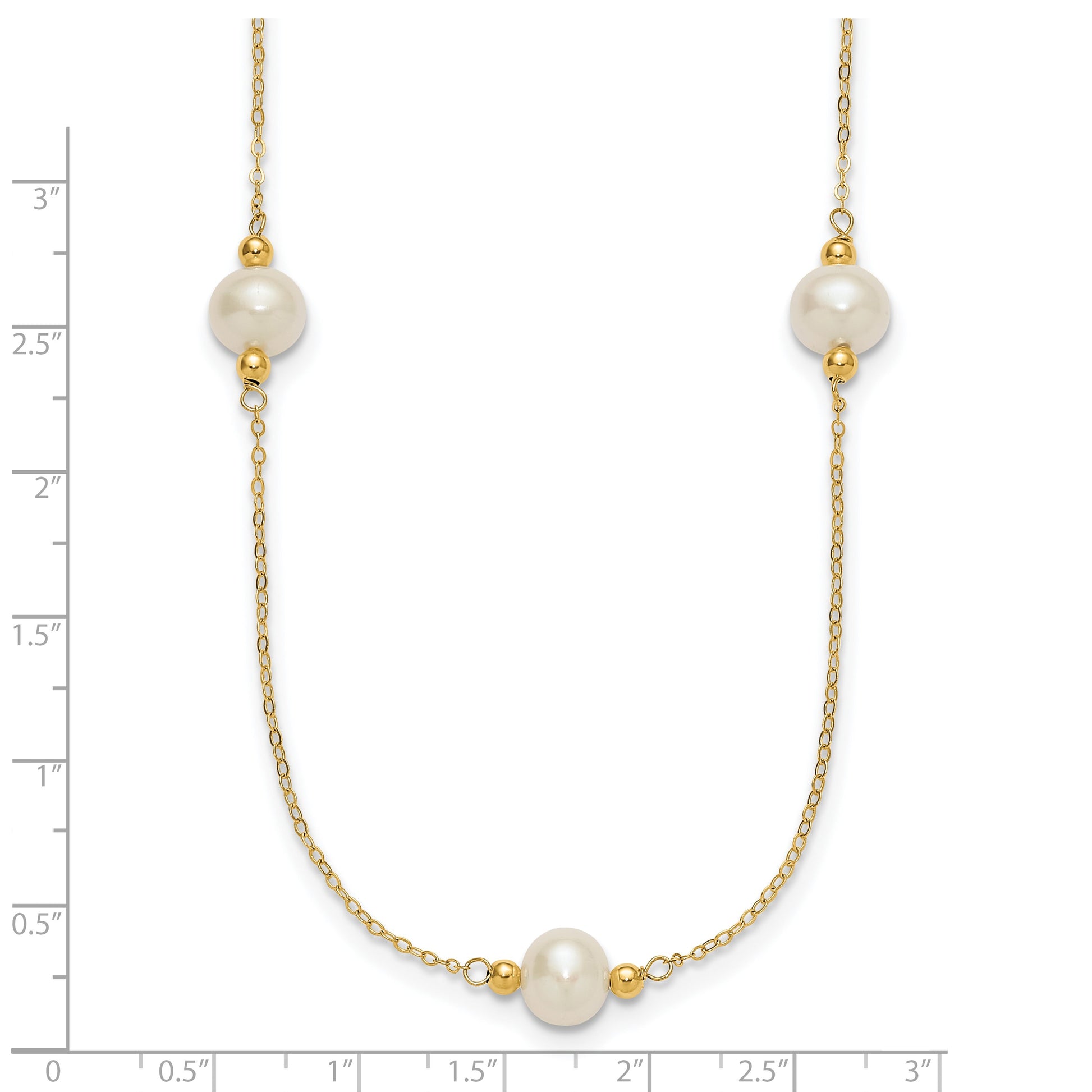 14k Polished 8-9mm Near-Round White Freshwater Cultured Pearl 5-Station 18 inch Necklace