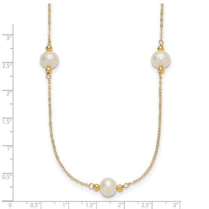 14k Polished 8-9mm Near-Round White Freshwater Cultured Pearl 5-Station 18 inch Necklace