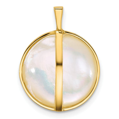 14k 14-15mm White Round Saltwater Cultured Mabe Pearl Pendant
