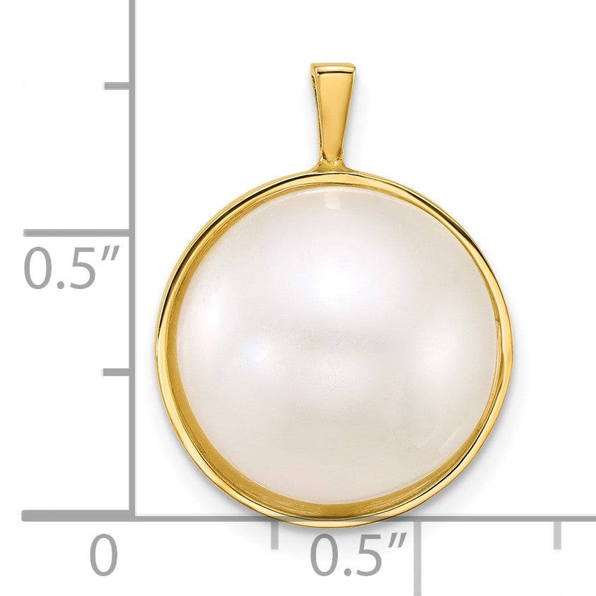 14k 14-15mm White Round Saltwater Cultured Mabe Pearl Pendant