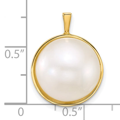 14k 14-15mm White Round Saltwater Cultured Mabe Pearl Pendant