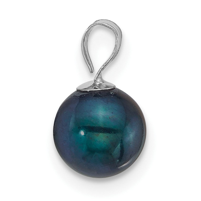 14k White Gold Polished 7-8mm Round Black Freshwater Cultured Pearl Pendant