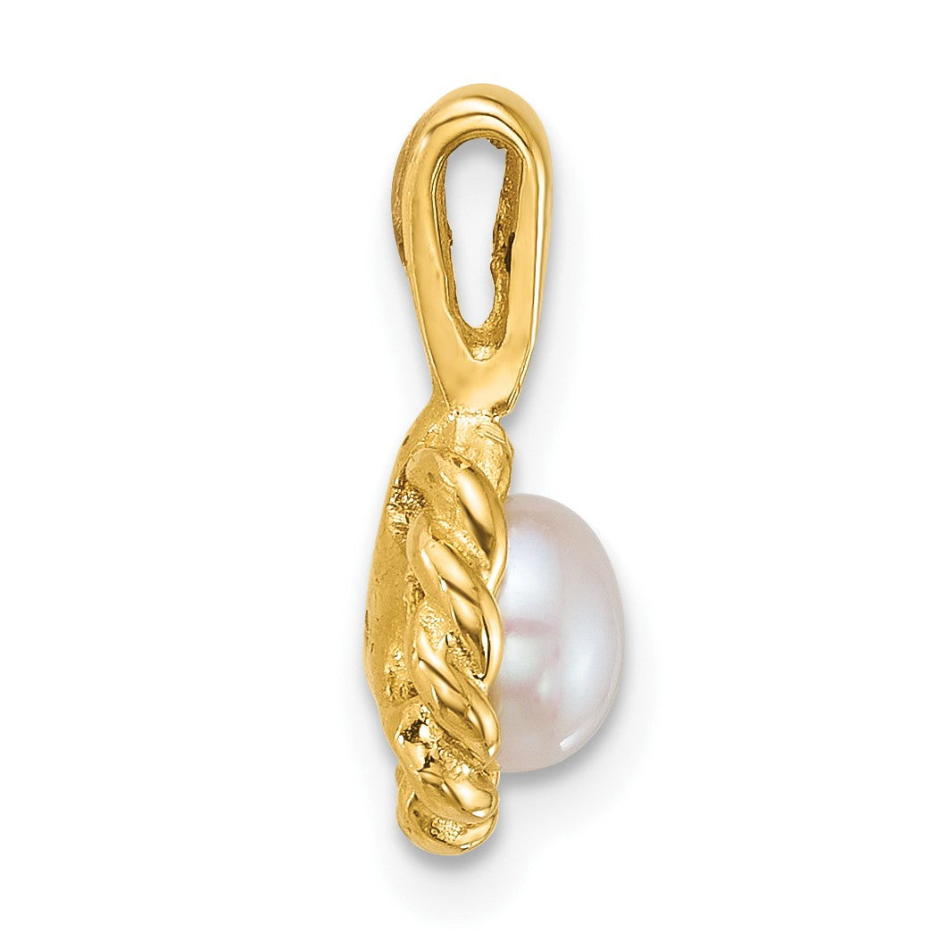 14k Polished 5-6mm Button White Freshwater Cultured Pearl Twisted Edge Pendant