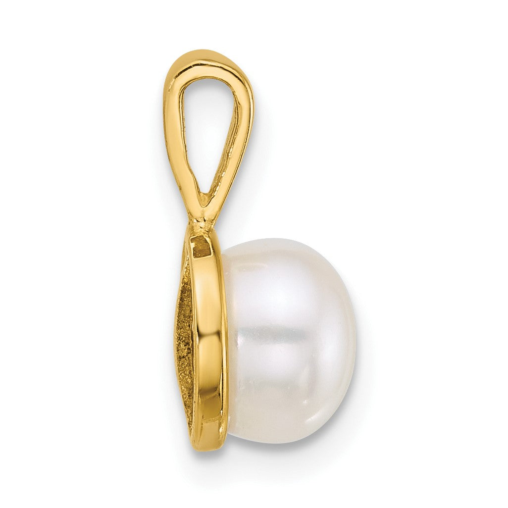 14k Polished 7-8mm Button White Freshwater Cultured Pearl Pendant