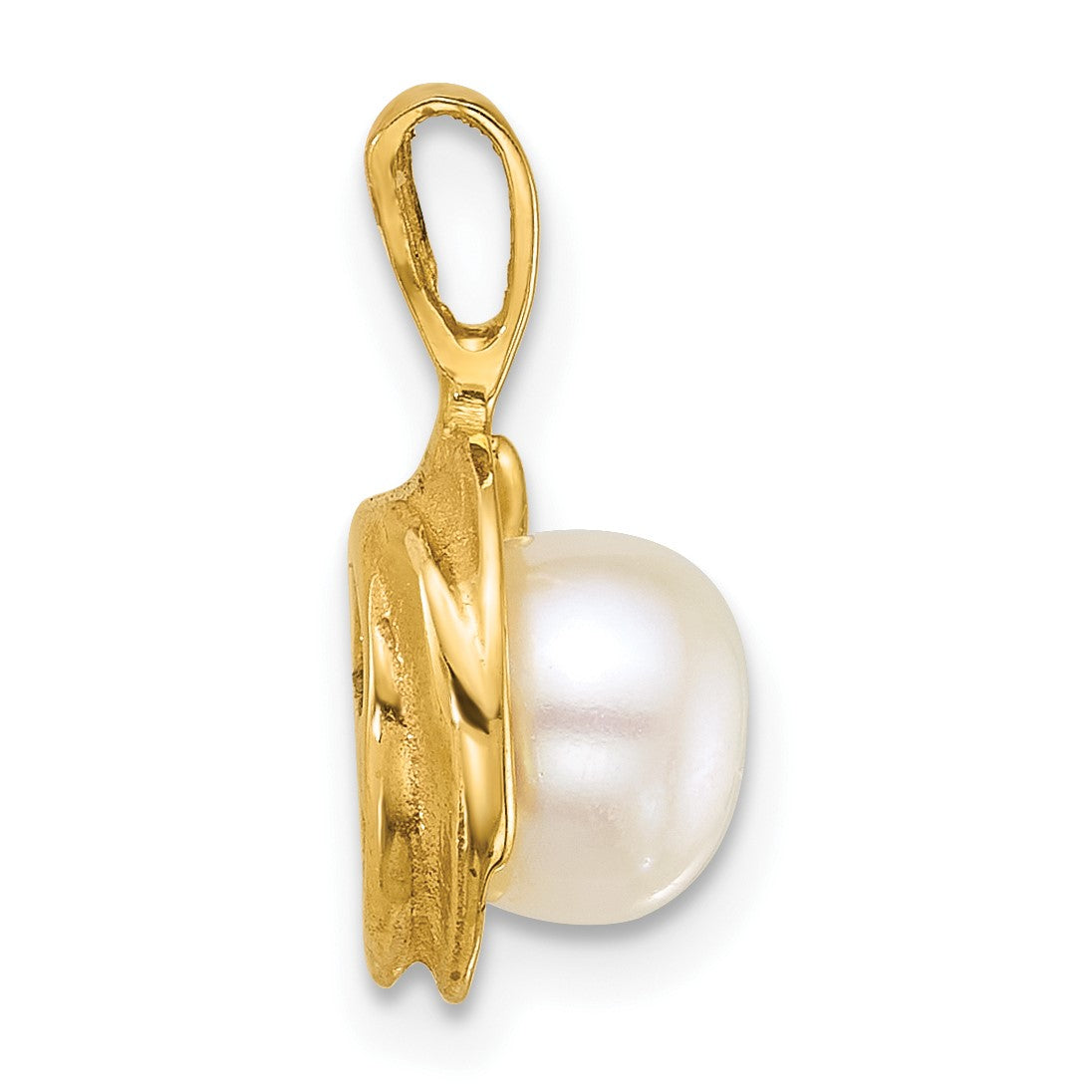 14k Polished 6-7mm Button White Freshwater Cultured Pearl Pendant