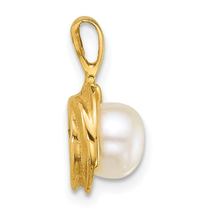 14k Polished 6-7mm Button White Freshwater Cultured Pearl Pendant