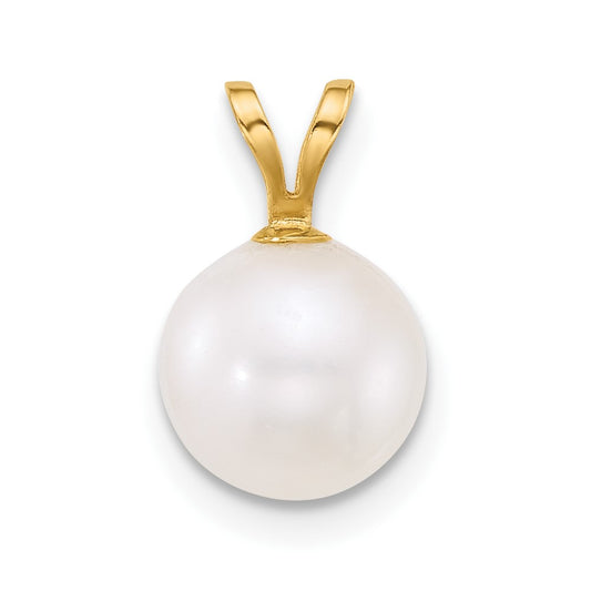 14k 8-9mm White Round Freshwater Cultured Pearl Pendant