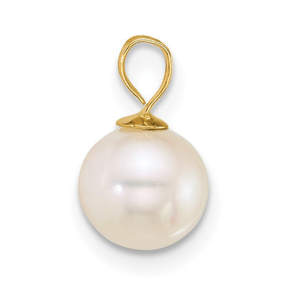 14k Polished 7-8mm Round White Freshwater Cultured Pearl Pendant
